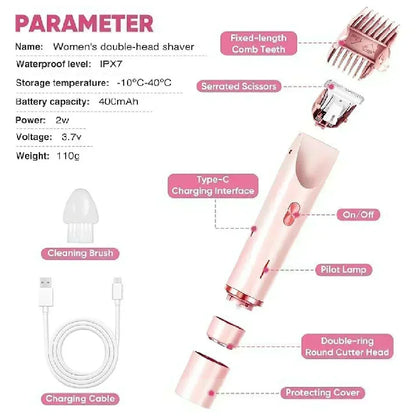 2 in 1 Painless Dual-Head Women Electric Razors Bikini Trimmer Wet and Dry Use Shaver